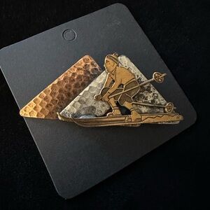 Art Deco Gold and Silver Brooch with Geometric Design